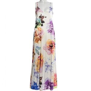 Nicole Miller Watercolor Floral Trapeze Maxi Dresssz 8 White